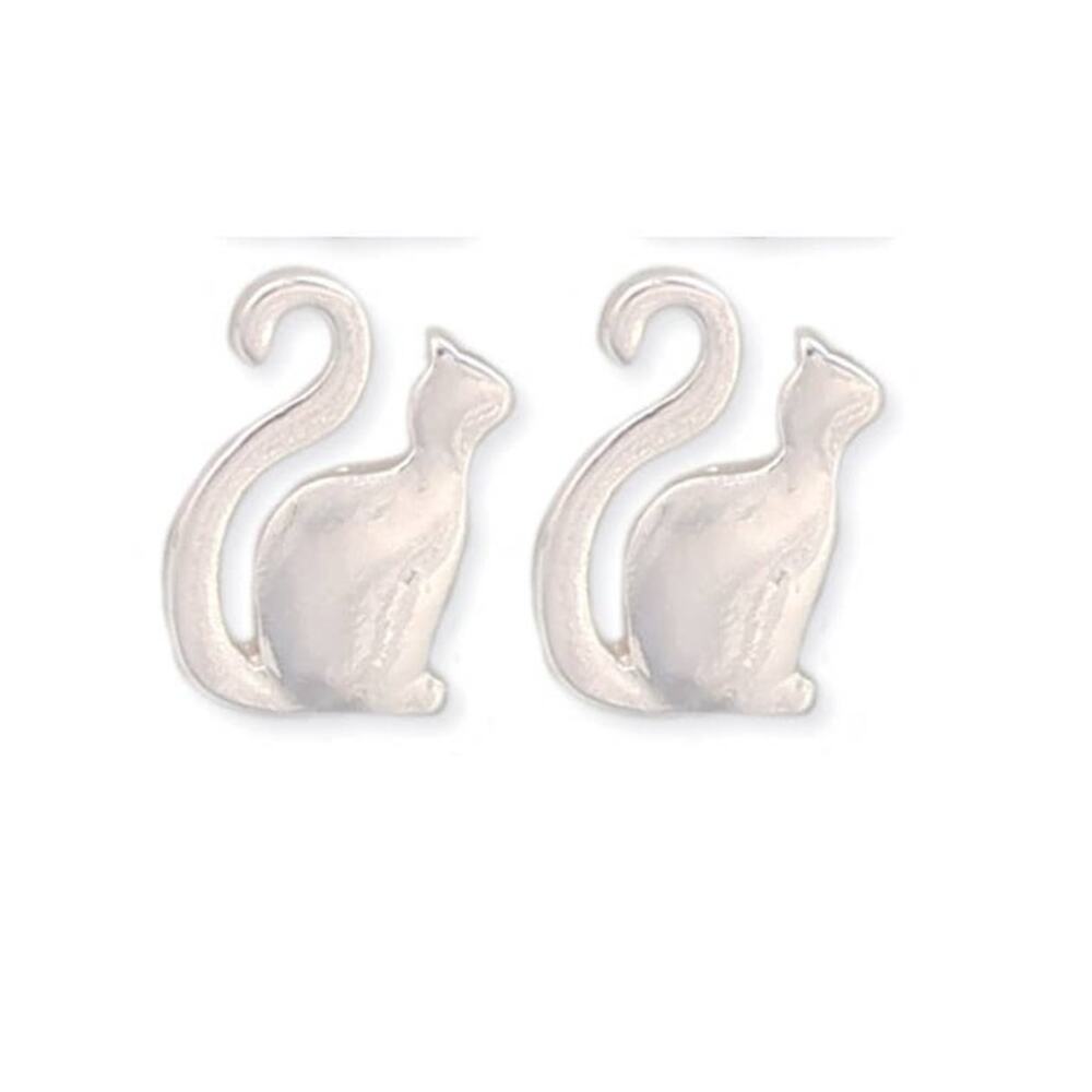 Chat Noir Cat Stud Earrings Silver Tone